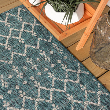 Ourika Moroccan Geometric Textured Weave Indoor/outdoor Square Rug